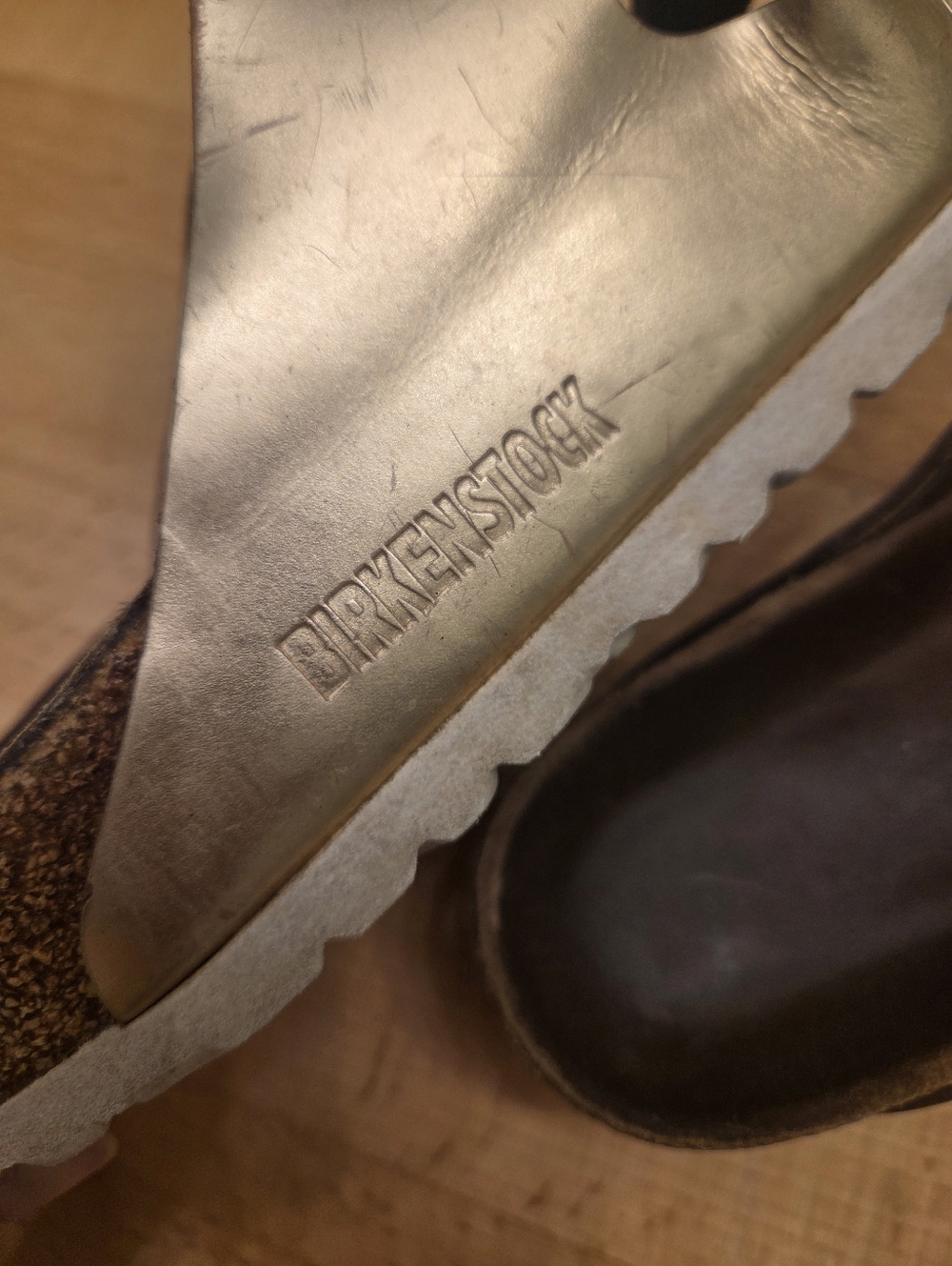 Birkenstock Arizona Sandals Metallic Gold Genuine Leather Womens Size EU 36 - Picture 9 of 10